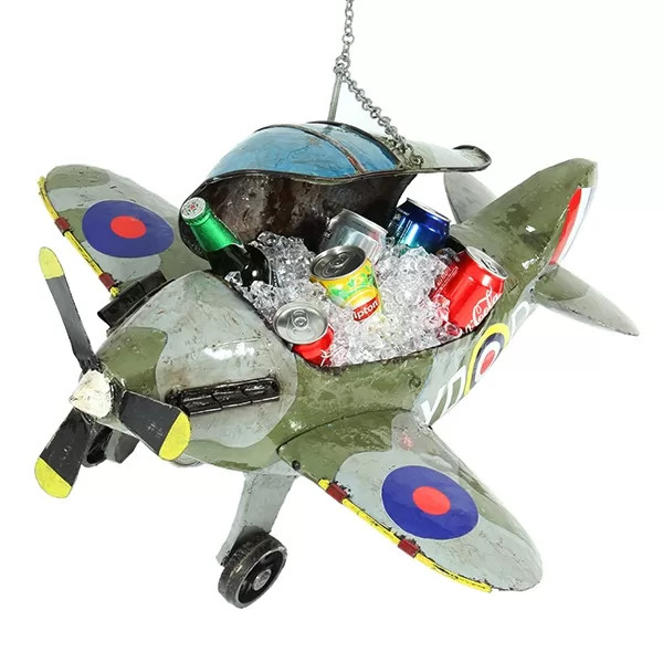 EEIEEIO Metal Spitfire Plane Beverage Drinks Cooler Icebox